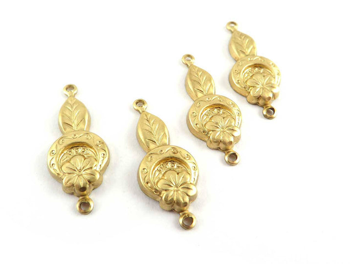 4x Connecteur goutte vintage fleur et feuille (10mm x 24mm) V-106