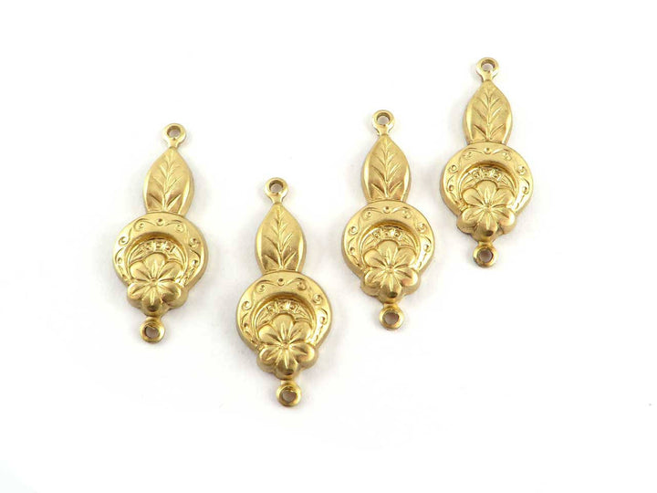 4x Connecteur goutte vintage fleur et feuille (10mm x 24mm) V-106