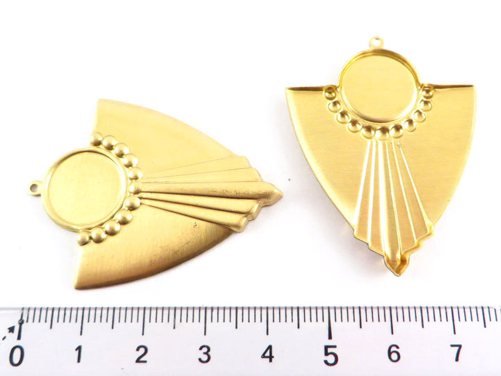 2x Pendentif triangle écusson Art Déco support cabochon rond (33mm x 44mm) V-095