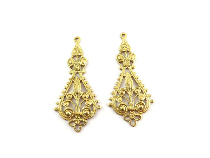 2x Connecteur goutte filigrane fleur de lys (43mm x 20mm) V-090