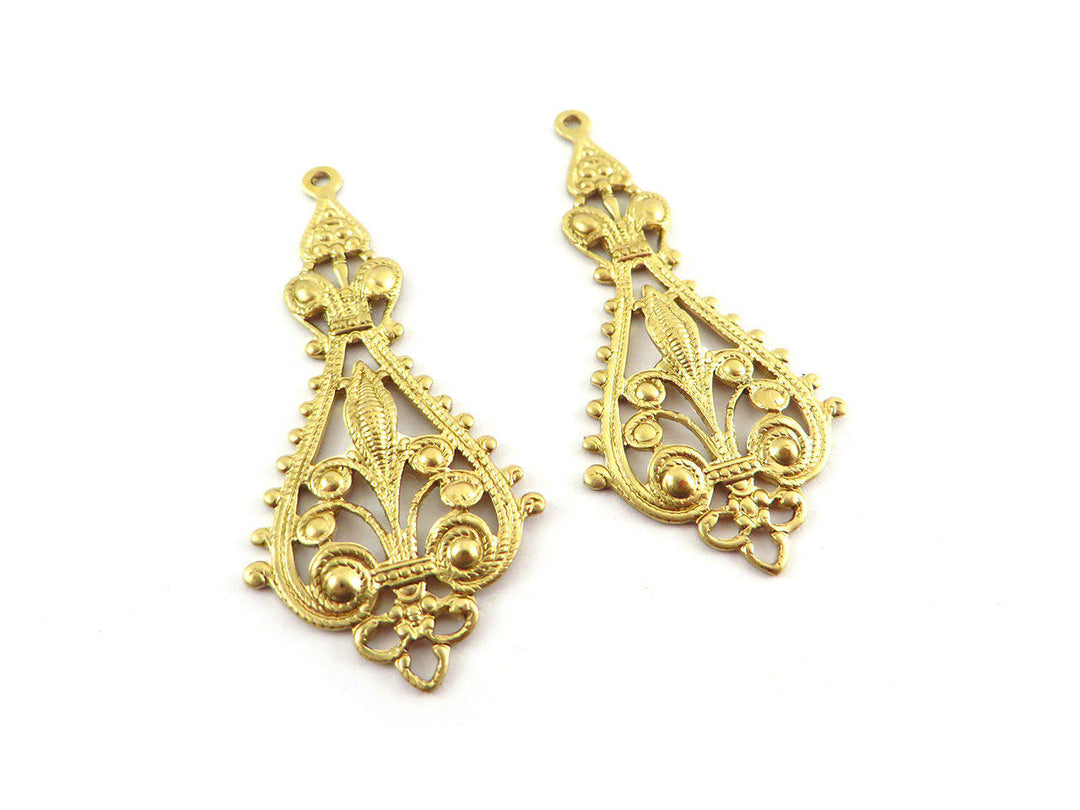 2x Connecteur goutte filigrane fleur de lys (43mm x 20mm) V-090