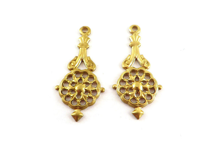 2x Pendentif goutte pendule rosace Vintage (36mm x 17mm) V-080