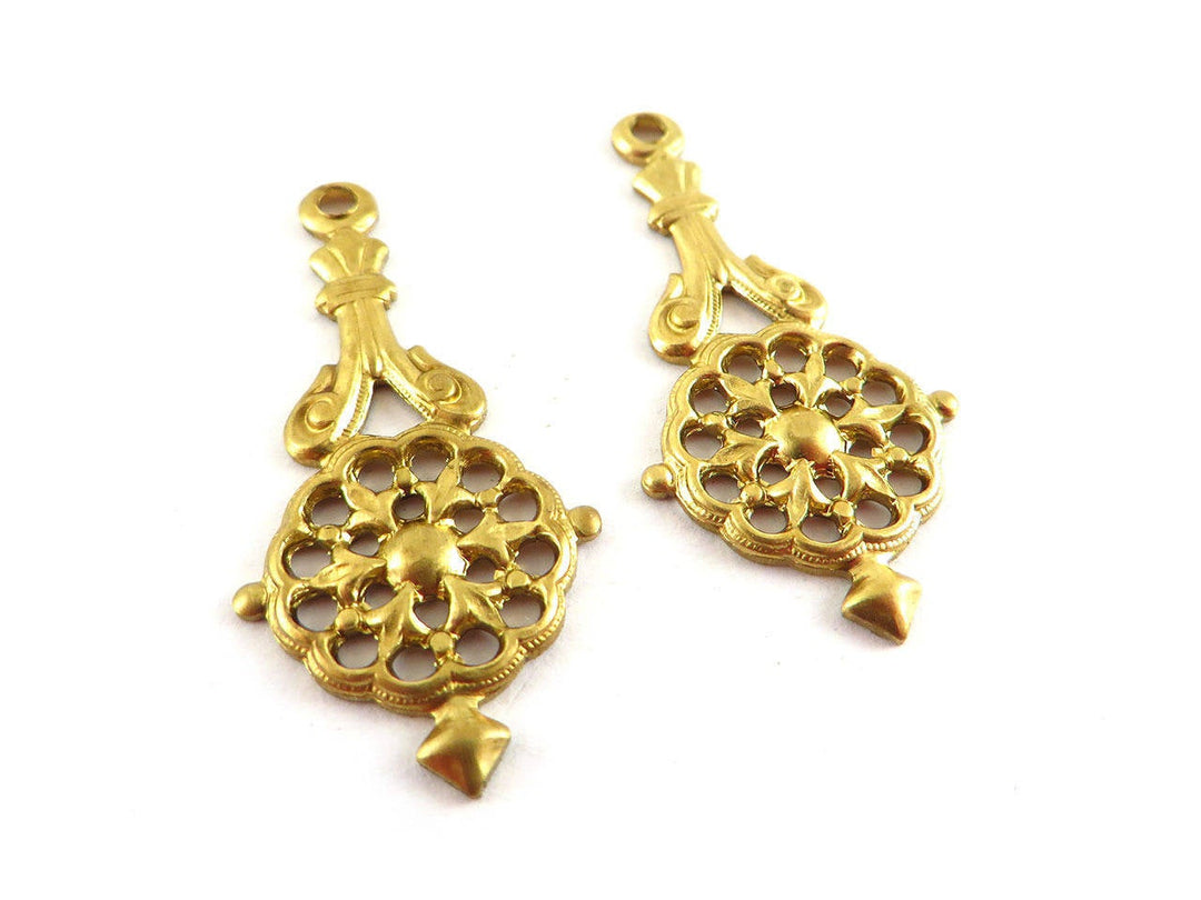 2x Pendentif goutte pendule rosace Vintage (36mm x 17mm) V-080