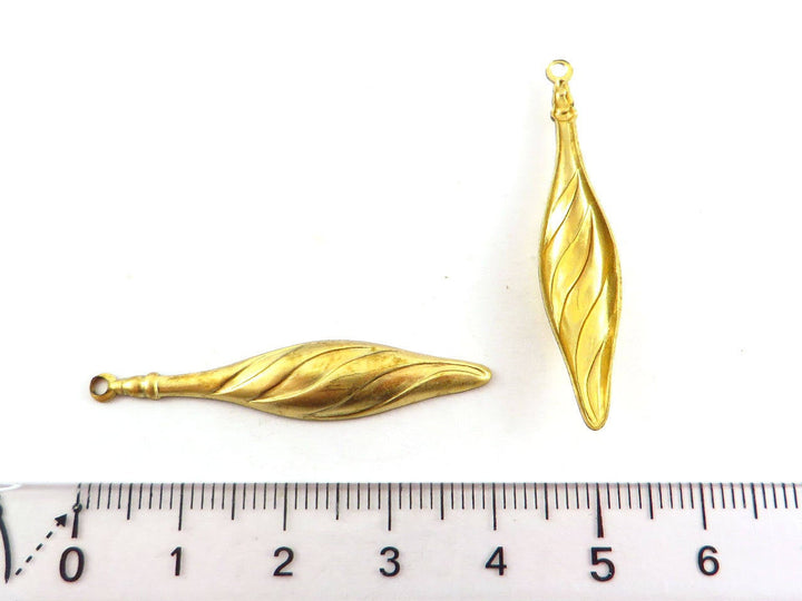 4x Breloque Goutte feuille enroulée cocon (40mm x 8mm) V-119
