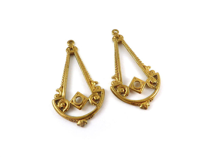 2x Pendentif goutte pendule ajourée Vintage (41mm x 21mm) V-045