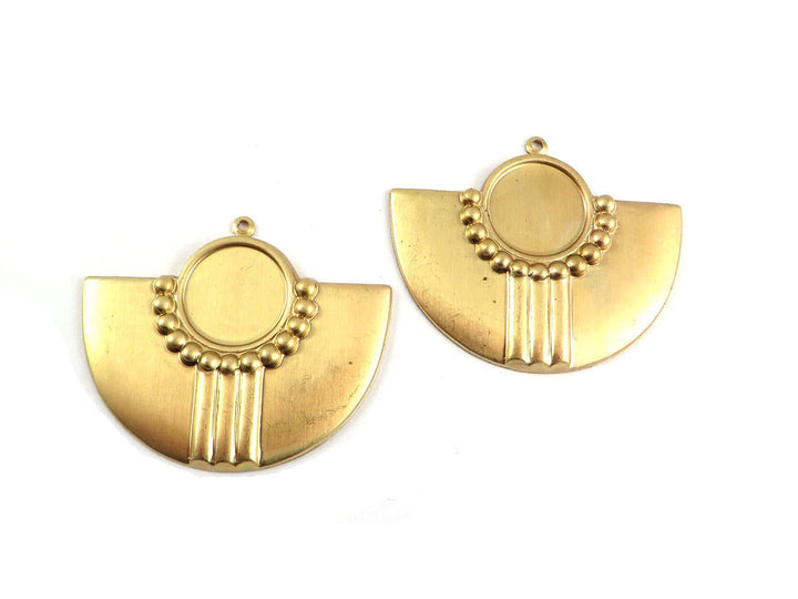 2x Pendentif demi-lune Art déco support cabochon rond 12mm (39mm x 32mm) V-100