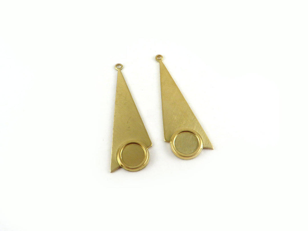 2x Breloque triangle Art Déco support rond 6mm (38mm x 13mm) PV-032