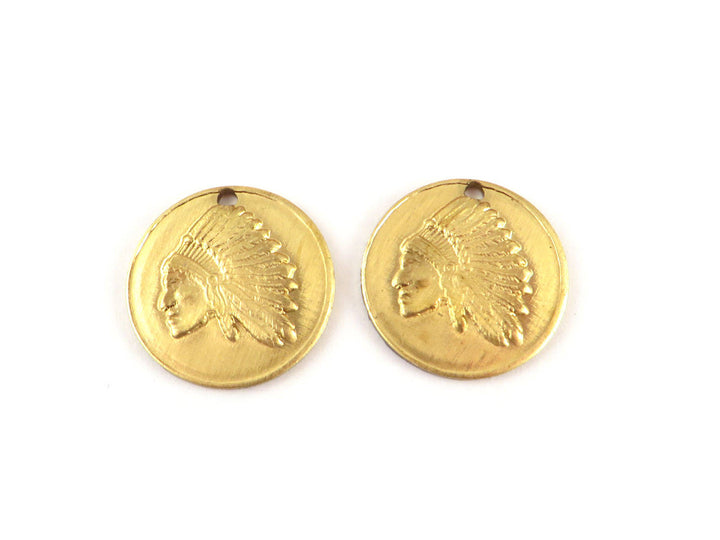 2x Breloque disque tête de chef indien (17mm) CH-088