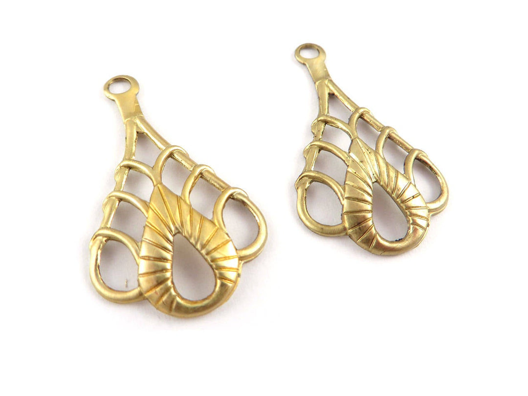 2x Breloque goutte filigrane Art Nouveau vintage (18mm x 31mm) V-121