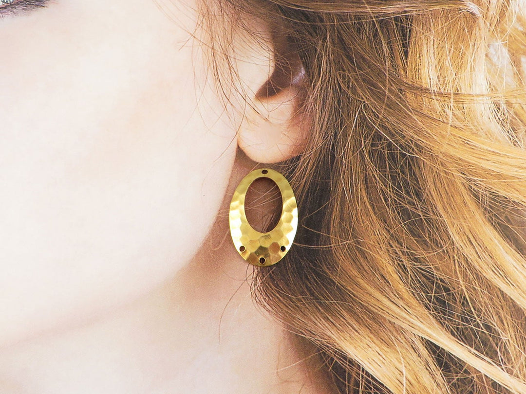 4x Connecteur ovale ajouré bombé martelé 4 trous (27mm x 18mm) PV-217