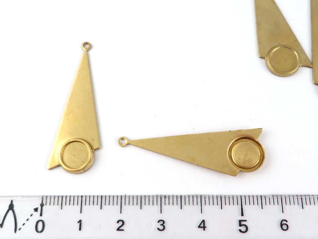 2x Breloque triangle Art Déco support rond 6mm (38mm x 13mm) PV-032