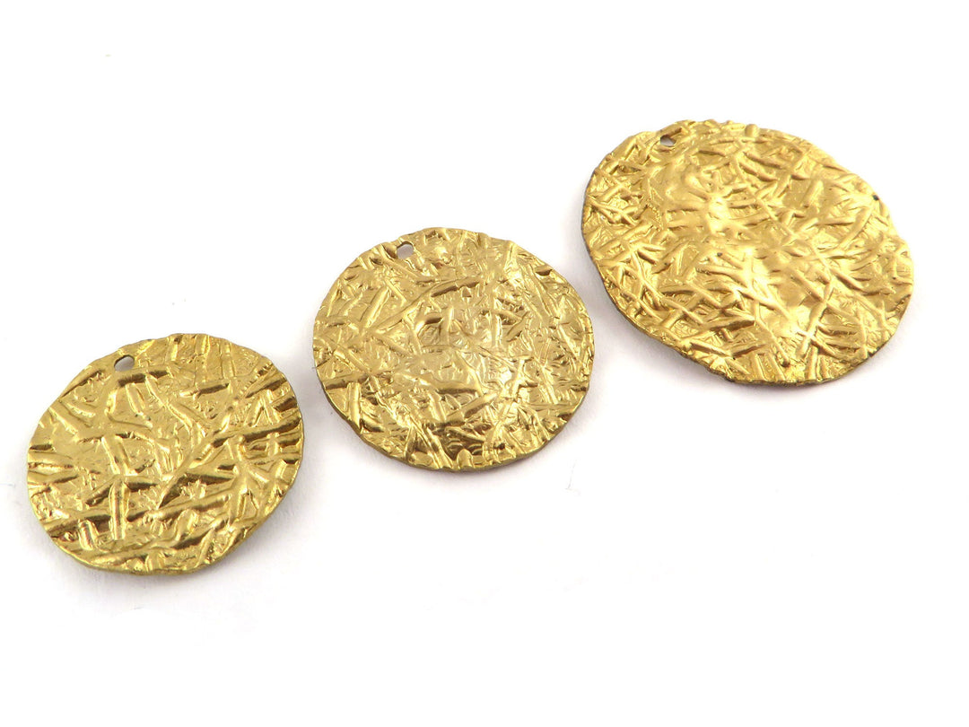 4x Breloque disque chiffonné texturé (16, 19, 21, 25mm) PV-264