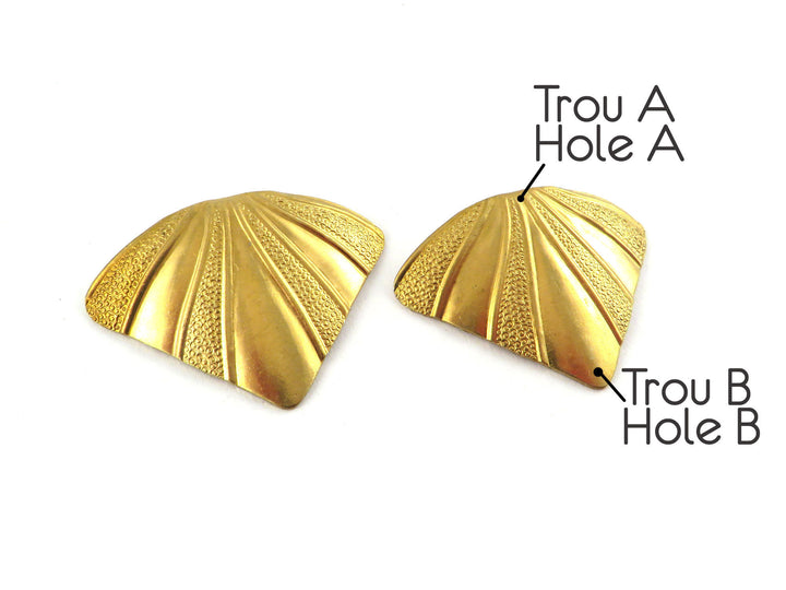 2x Pendentif  losange éventail bombé Art Déco vintage (32mm x 24mmm) PV-285