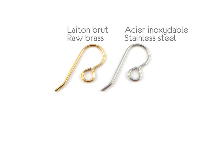 18x Crochet support boucle d'oreille laiton brut ou acier inoxydable fil 0.8mm (10mmx24mm) B-015