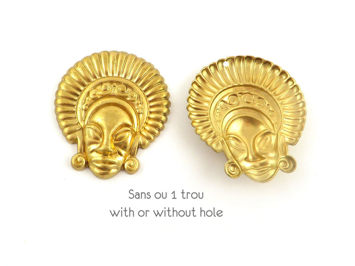 1x Breloque visage ethnique (33mm x 38mm) CH-097