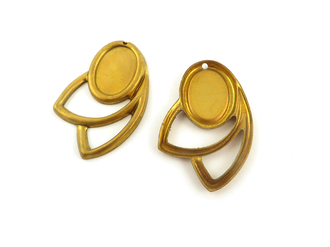 2x Breloque navette ajouré support vintage ovale 10 x 14 mm (22mm x 33mm) M-020