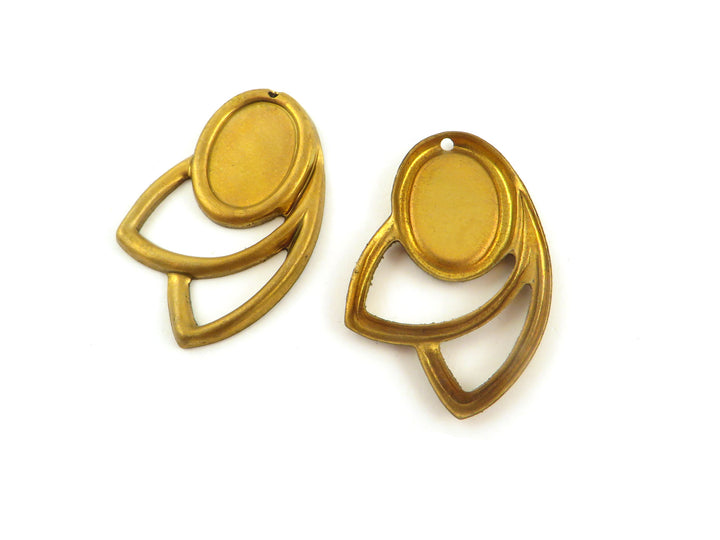 2x Breloque navette ajouré support vintage ovale 10 x 14 mm (22mm x 33mm) M-020