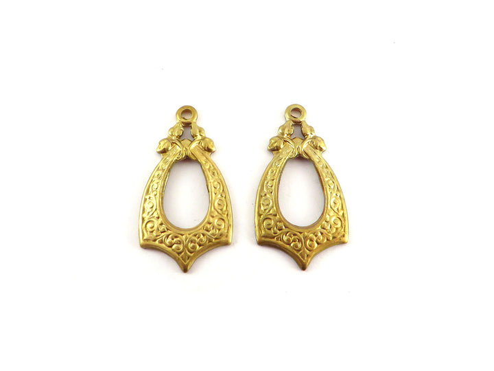 2x Breloque goutte ajourée vintage (30mm x 15mm) V-077