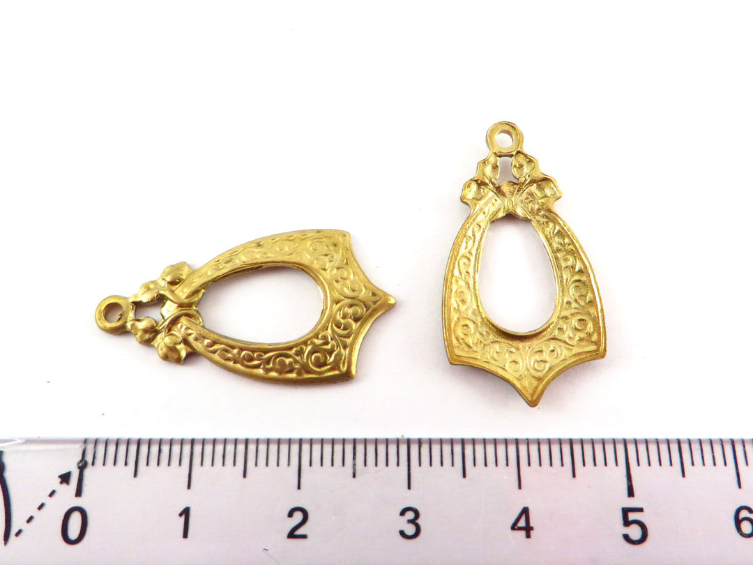 2x Breloque goutte ajourée vintage (30mm x 15mm) V-077
