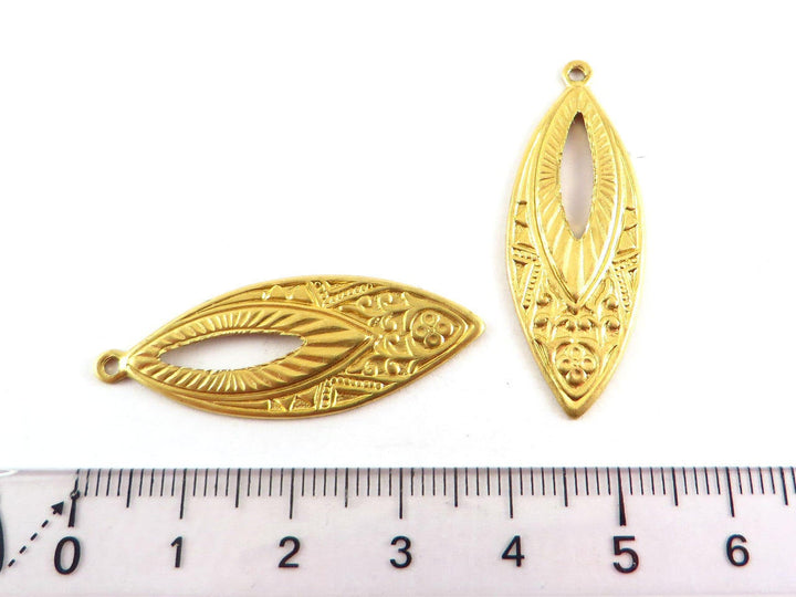 4x Breloque navette feuille vintage (38mm x 14mm) V-081