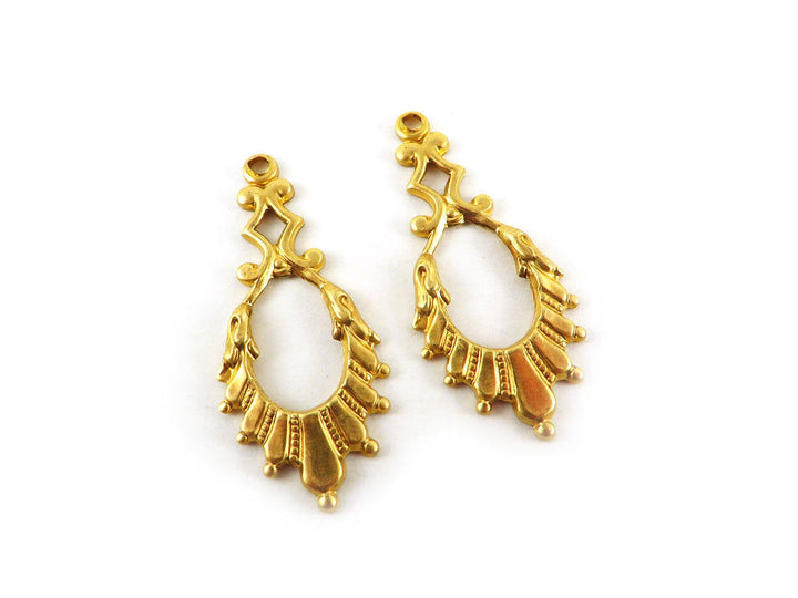 2x Breloque goutte ajourée Vintage (33mm x 15mm) V-048