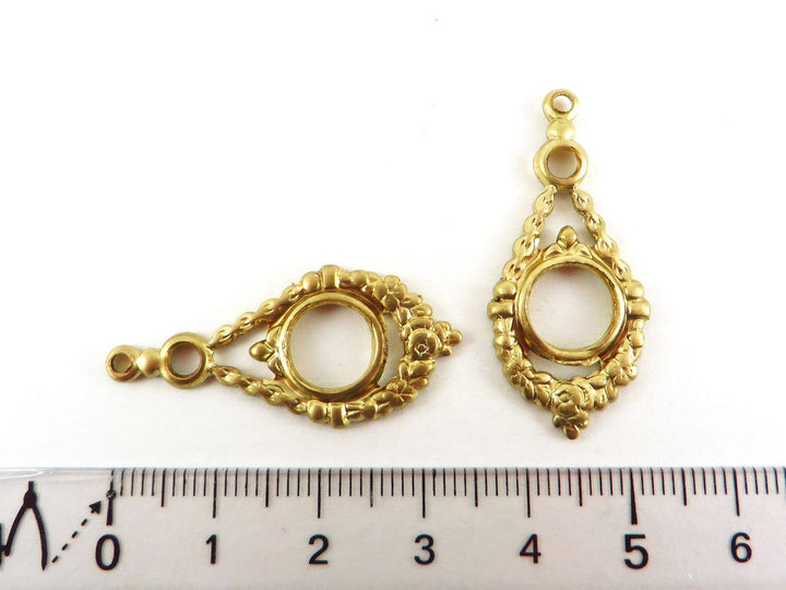 2x Breloque goutte disque floral Vintage (35mm x 16mm) V-049