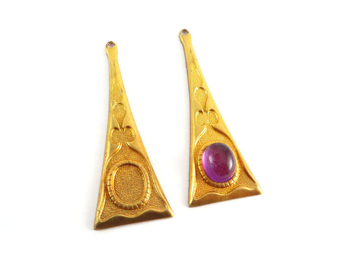 2x Pendentif triangle Vintage support cabochon 8x10 (53mm x 19mm) V-003