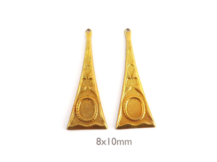 2x Pendentif triangle Vintage support cabochon 8x10 (53mm x 19mm) V-003