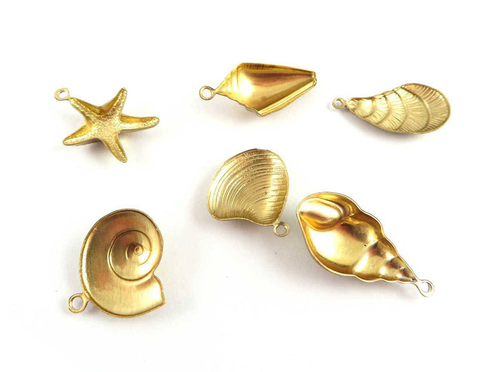 6x Breloque coquillage et étoile de mer CH-078
