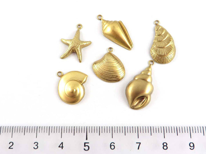 6x Breloque coquillage et étoile de mer CH-078