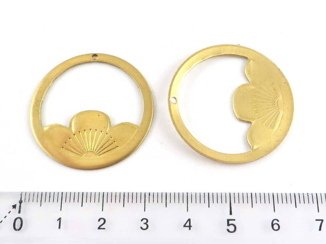 2x Pendentif disque fleur Art Nouveau (32mm) V-073