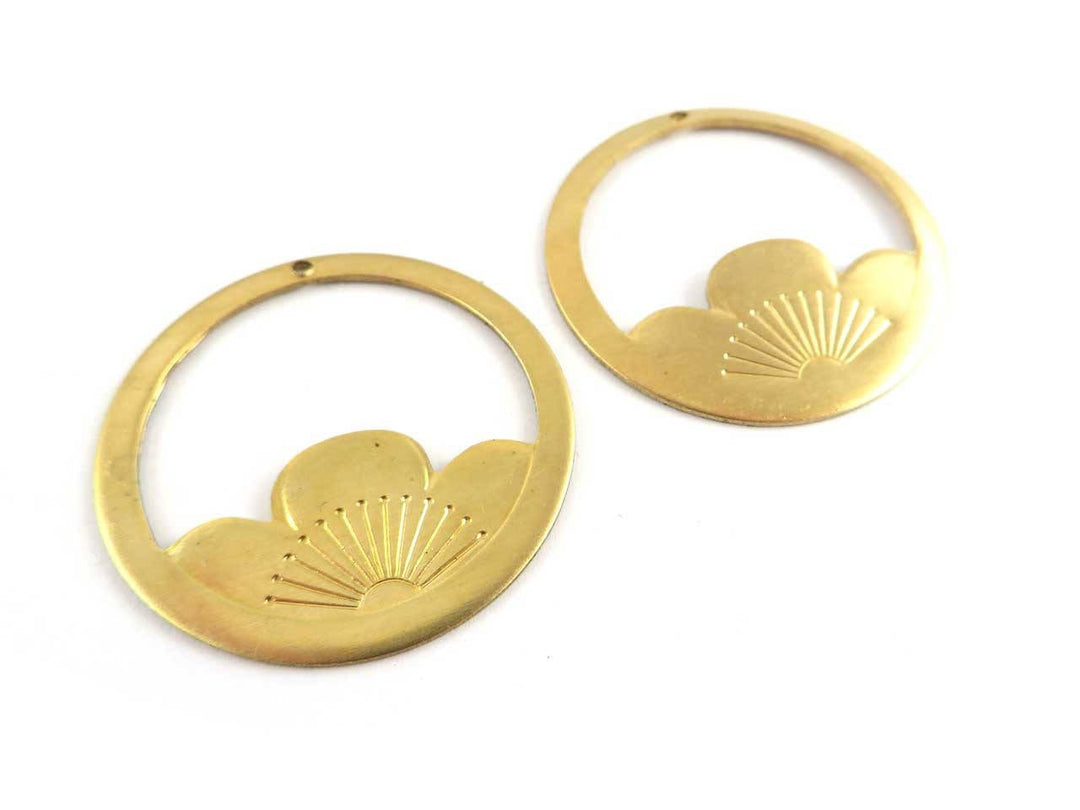 2x Pendentif disque fleur Art Nouveau (32mm) V-073