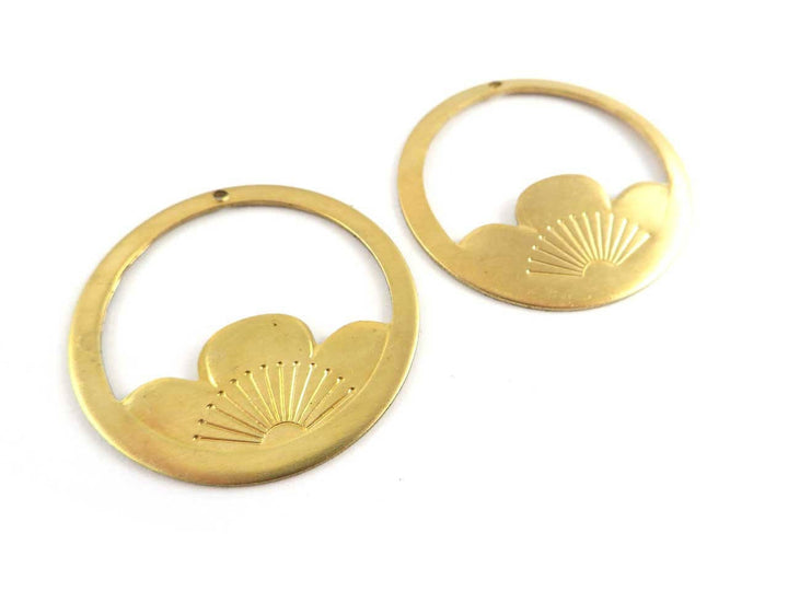 2x Pendentif disque fleur Art Nouveau (32mm) V-073