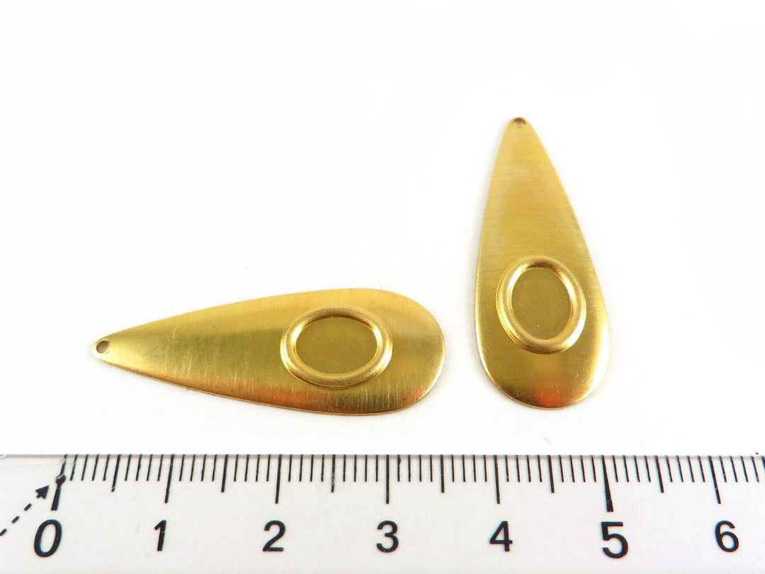 4x Breloque goutte support cabochon 6 x 8 (35mm x 13mm) PV-065