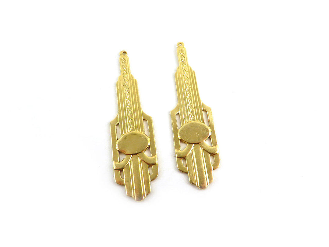 2x Pendentif goutte Art Déco support cabochon (51mm x 13mm) V-061