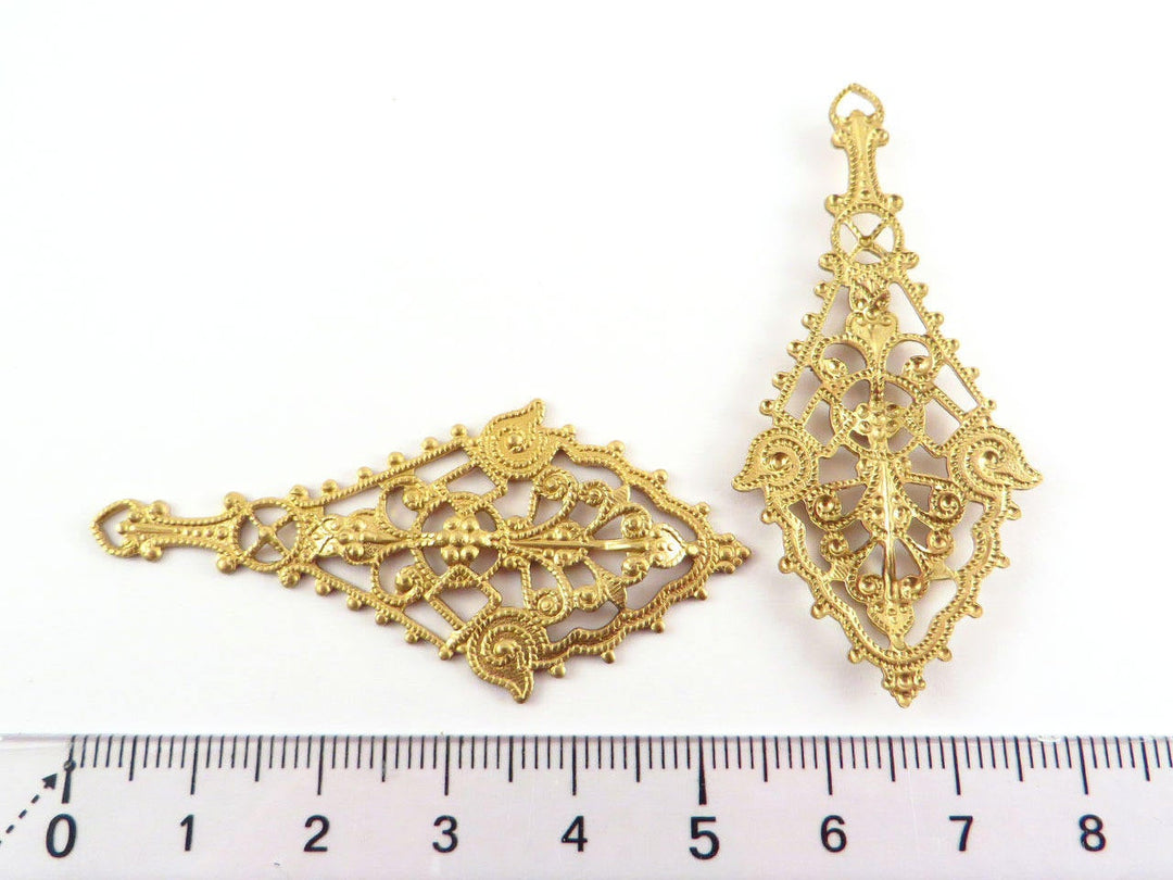 2x Pendentif goutte losange filigrane (55mm x 25mm) V-120