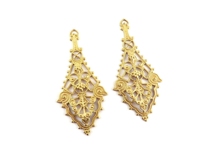 2x Pendentif goutte losange filigrane (55mm x 25mm) V-120
