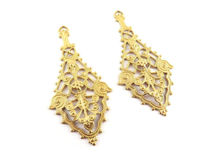 2x Pendentif goutte losange filigrane (55mm x 25mm) V-120