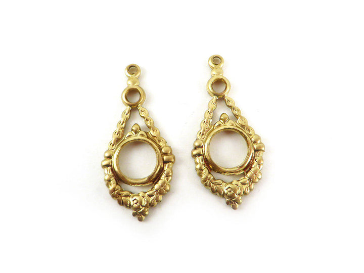 2x Breloque goutte disque floral Vintage (35mm x 16mm) V-049