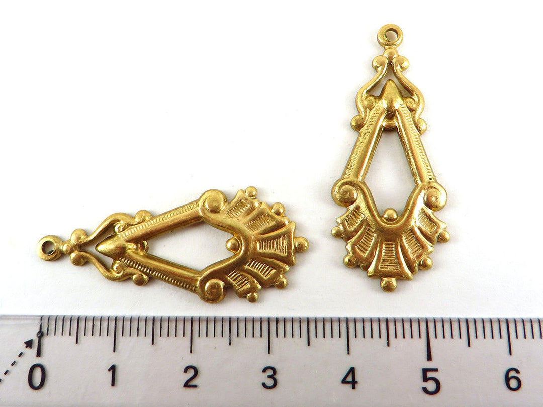 2x Breloque goutte ajourée vintage (37mm x 15mm) V-035