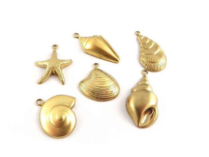 6x Breloque coquillage et étoile de mer CH-078