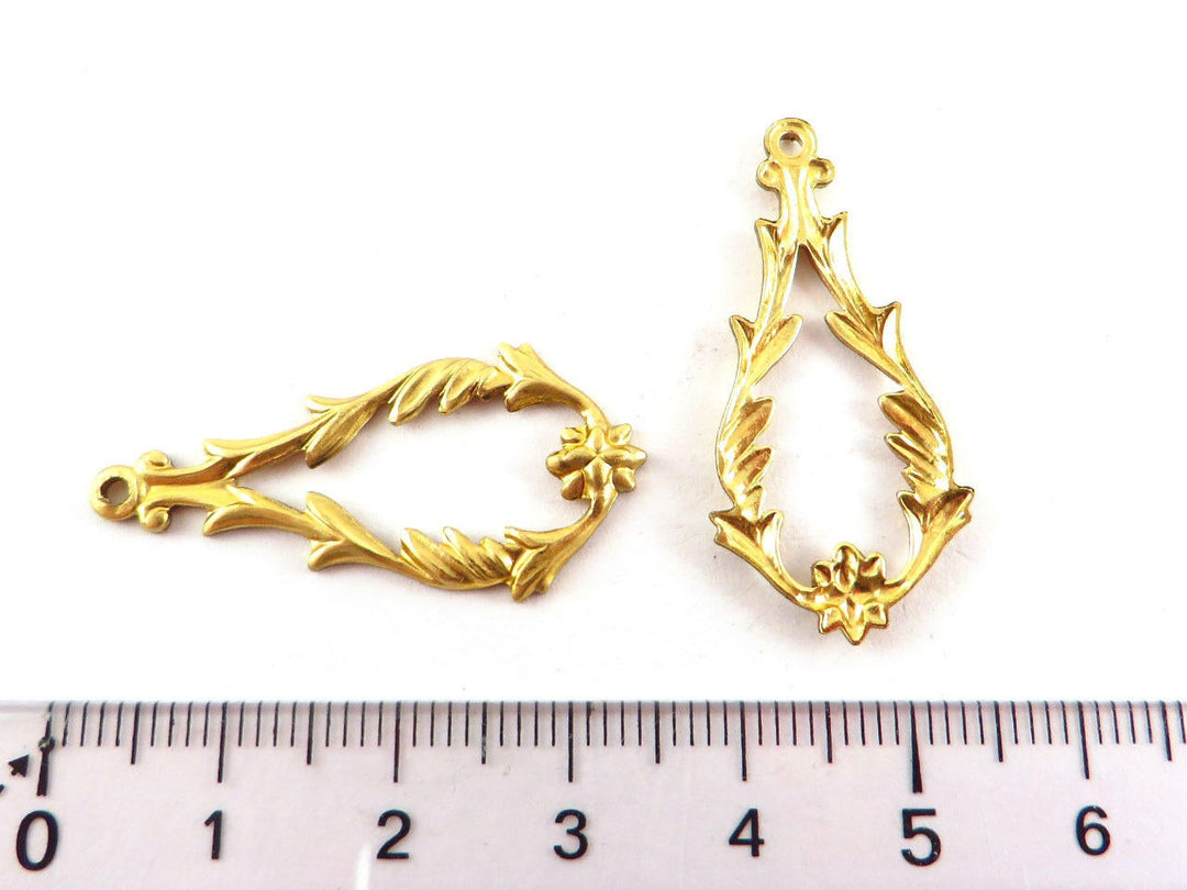 2x Pendentif goutte feuille Art Nouveau vintage (33mm x 16mm) V-085