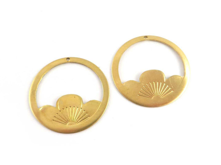 2x Pendentif disque fleur Art Nouveau (32mm) V-073
