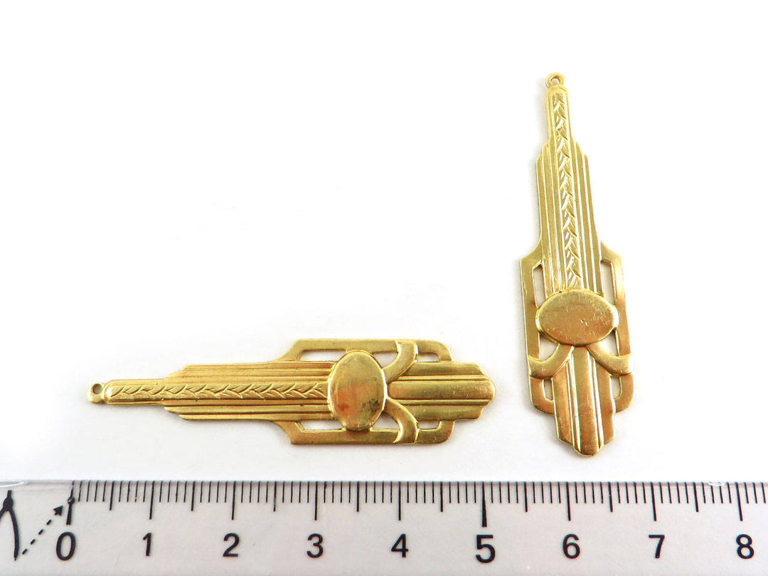 2x Pendentif goutte Art Déco support cabochon (51mm x 13mm) V-061