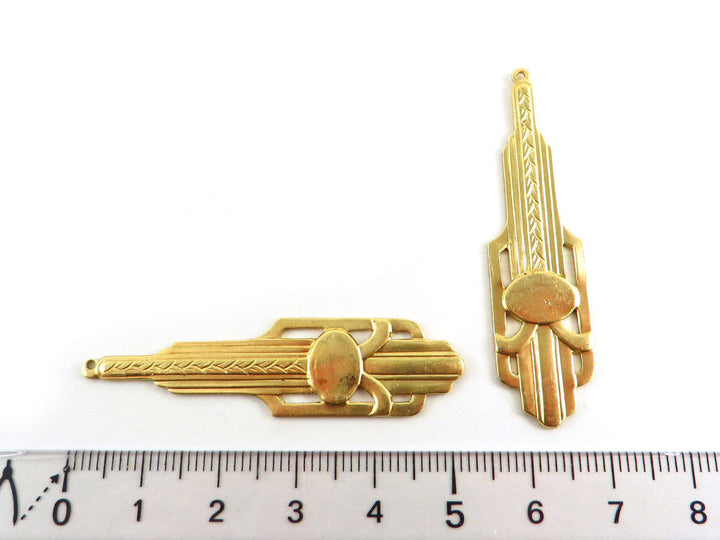 2x Pendentif goutte Art Déco support cabochon (51mm x 13mm) V-061