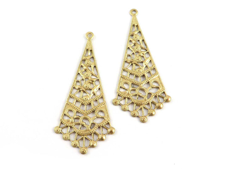 2x Pendentif losange filigrane Vintage (19mm x 43mm) V-107