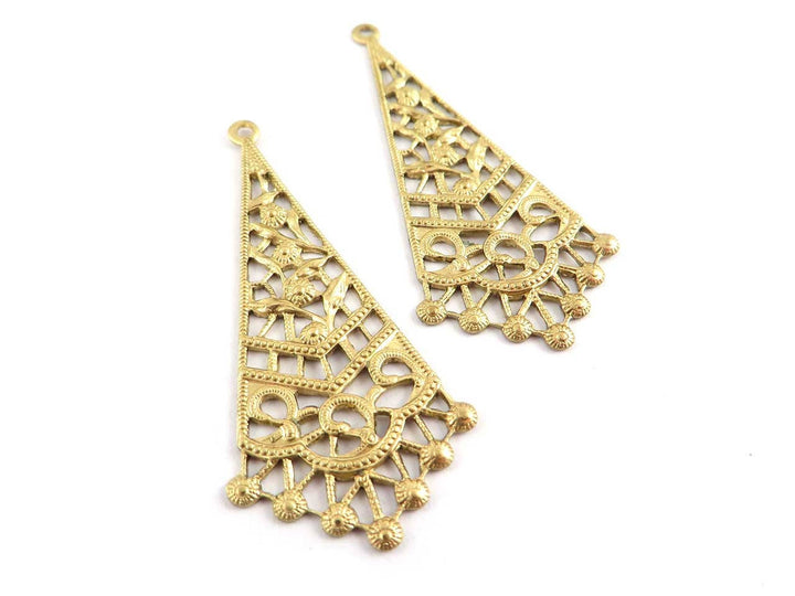 2x Pendentif losange filigrane Vintage (19mm x 43mm) V-107