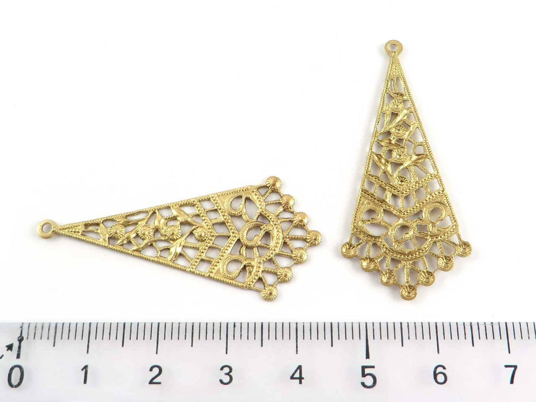 2x Pendentif losange filigrane Vintage (19mm x 43mm) V-107